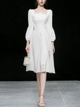 Load image into Gallery viewer, White Square Collar Long Sleeve Party Dress