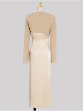 Load image into Gallery viewer, Apricot Long Sleeve Stain Vintage Split 1940S Dress