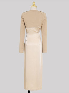 Apricot Long Sleeve Stain Vintage Split 1940S Dress