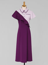 Load image into Gallery viewer, Purple Lotus Leaf Sleeves 1950S Vintage Shirt Dress