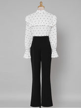 Load image into Gallery viewer, 2PS White V Neck Ruffles Long Sleeve Top With High Waist Wide Leg Pants Suit