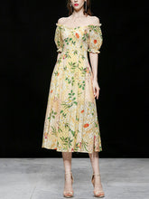 Load image into Gallery viewer, Embroidered Puff Sleeve Monet&#39;s Garden 1950s Vintage Party Dress