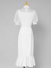 Load image into Gallery viewer, White Stand Collar Puff Sleeve Princess Mermaid Organza Dress