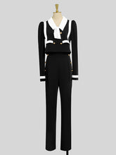 Load image into Gallery viewer, 2PS Black Sailor Long Sleeve Top With High Waist Wide Leg Pants Suit