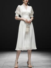 Load image into Gallery viewer, White Ruffles Puff Sleeve Organza Vintage Dress