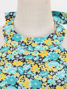 Green Floral Print Halter Classis Vintage Style 1950S Dress With Back Bowknot
