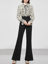 Load image into Gallery viewer, 2PS Stand Collar Printed Top And Black Flared Pants Set