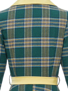 Green Plaid 3/4 Sleeve 1950S Vintage Dress With Belt