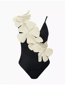 Black And White Flower One Piece With Bathing Suit Wrap Skirt
