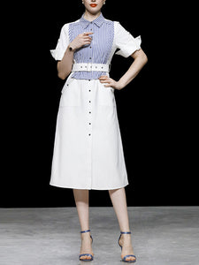 White Striped Short Sleeve 1950S Shirt Dress