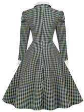 Load image into Gallery viewer, 1950S Green Plaid Puff Long Sleeve Vintage Swing Dress