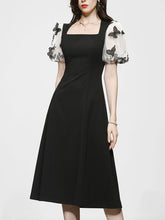 Load image into Gallery viewer, Black Butterfly Puff Sleeve Audrey Hepburn Style 50S Dress