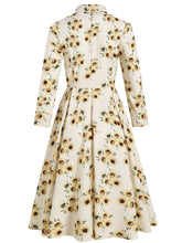 Load image into Gallery viewer, Yellow And White Sun Flower Print Long Sleeve Claasic Collar 1950S Dress