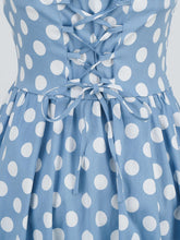 Load image into Gallery viewer, Blue And White Polka Dots Vintage Halter 1950S Dress With Belt