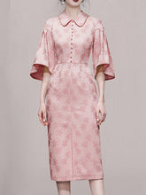 Load image into Gallery viewer, Apricot Peter Pan Collar Slit Embroidered 1940S Vintage Dress