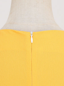 Yellow Cut Out Sleeveless 1950S Vinatge Dress With Pockets