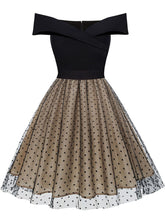 Load image into Gallery viewer, Black Off Shoulder Polka Dots 1950S Vintage Swing Dress