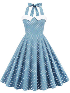 Polka Dots Halter Backless 1950S Vintage Swing Dress