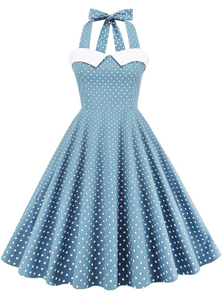 Polka Dots Halter Backless 1950S Vintage Swing Dress
