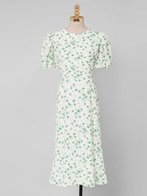 Load image into Gallery viewer, Green Grass Print Puff Sleeve 1950s Vintage Party Dress