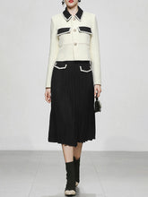 Load image into Gallery viewer, 2PS White Turn-down Collar Long Sleeve Coat With Black Skirt Suits