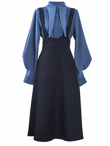 Plus Size With Bow Collar Beauxbatons Same Style Vintage Shirt Set Dress