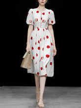 Load image into Gallery viewer, White Crew Neck Printed Red Apple Swing 1950S Dress