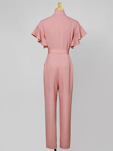 Pink Ruffles 1950S Vintage Jumpsuit With Belt