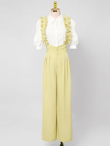 2PS Vintage Top And Yellow Ruffles Pant Suit