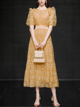 Load image into Gallery viewer, Yellow Daisy Puff Sleeve 1950S Vintage Maxi Dress