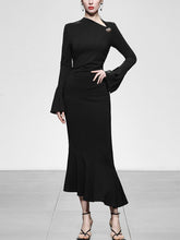 Load image into Gallery viewer, Black Irregular Collar Bell Sleeve Sexy Mermaid Dress