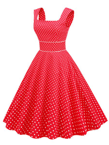 Red Polka Dots Sleeveless 1950S Vinatge Dress With Pockets