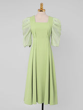 Load image into Gallery viewer, Avocado Green Puff Sleeve 1950S Vintage Dress