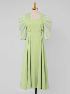 Avocado Green Puff Sleeve 1950S Vintage Dress