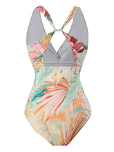 Load image into Gallery viewer, Apricot Floral Print Flower Strap One Piece With Bathing Suit Wrap Skirt