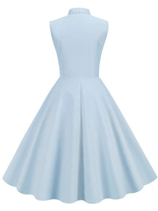 Baby Blue Bow Collar Sleeveless 1950S Vintage Shirt Swing Dress