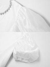 Load image into Gallery viewer, 2PS White 1950S Vintage Classic Top And Spaghetti Strap Denim Swing Dress Suit