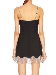 Black Spaghetti Strap Sexy Gown Party Dress With Rhinestones