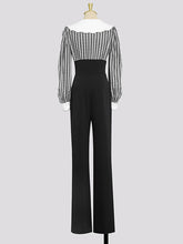 Load image into Gallery viewer, 2PS Black Print Long Sleeve Rhinestone Top With High Waist Wide Leg Pants Suit