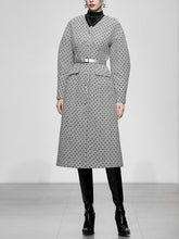 Load image into Gallery viewer, Light Grey V Neck Polka Dot Woolen Coat