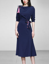 Load image into Gallery viewer, Navy Bowknot Collar Half Sleeve 1940S Bodycon Vintage Dress
