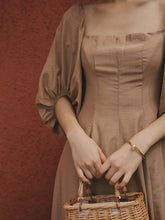 Load image into Gallery viewer, Retro Palace Puffed Sleeves Square Collar Linen Vintage Dress