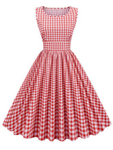 Load image into Gallery viewer, Crew Neck Plaid Salior Collar 1950S Vintage Dress