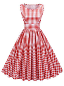 Crew Neck Plaid Salior Collar 1950S Vintage Dress