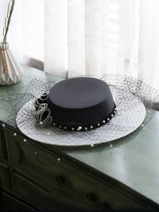 Women's Vintage Flower Mesh Black and White Hepburn Hat Boater Hat