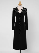 Load image into Gallery viewer, Black Bowknot V Neck Velvet Heart Button 1950S Vintage Dress