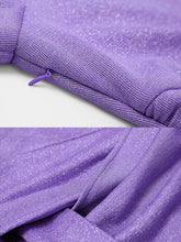 Load image into Gallery viewer, Electric Violet Crew Collar Long Sleeve Sequins Pleated Knitted Sweater Dress