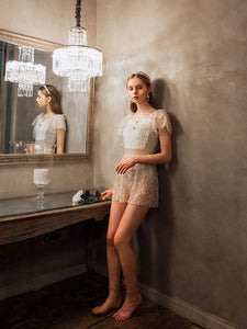 Fairy Style Sequins Lace Flowers Ruffles Vintage One Piece Swimwear Bathing Suit