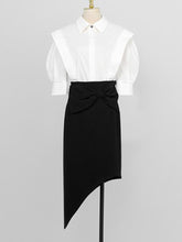 Load image into Gallery viewer, 2PS White 1950S Vintage Classic Top And Black Bow Irregular Skirt Suit