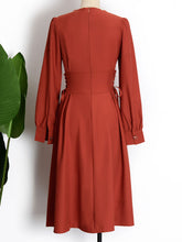 Load image into Gallery viewer, Orange Red Long Sleeve Button Fall Swing Dress